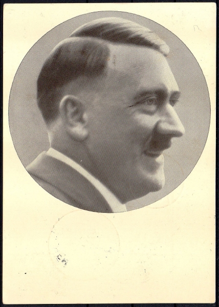 Propagandakarte Portrait Kopf von Adolf Hitler.